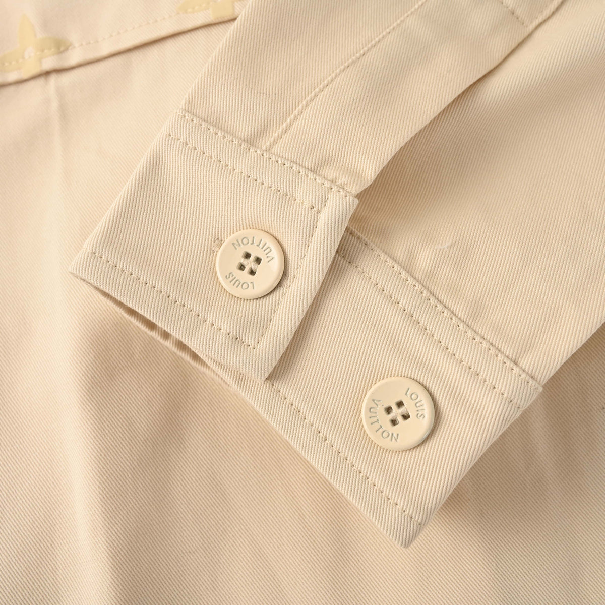 Louis Vuitton Flocked Monogram Overshirt - Patchwork Twill Shirt Jacket with Button Pockets and Studded Staples Detail