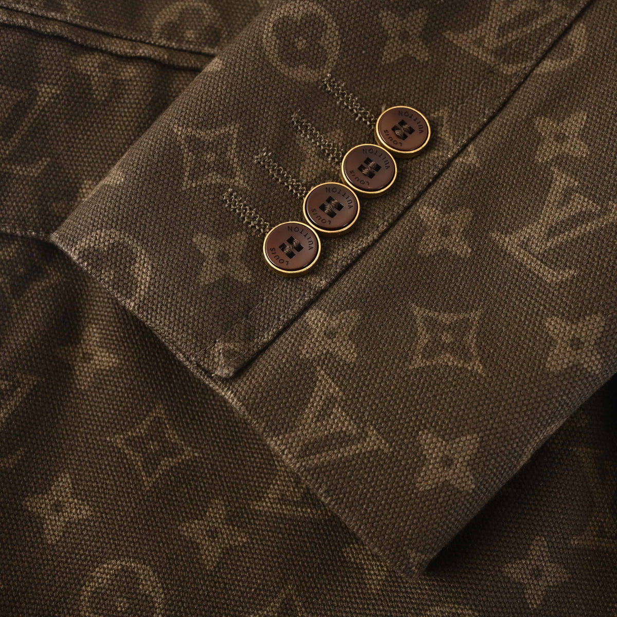 Louis Vuitton Dark Brown Monogram Denim Blazer, Wax-Finish Cotton Single-Breasted Suit Jacket with Notch Lapels and Tailored Fit