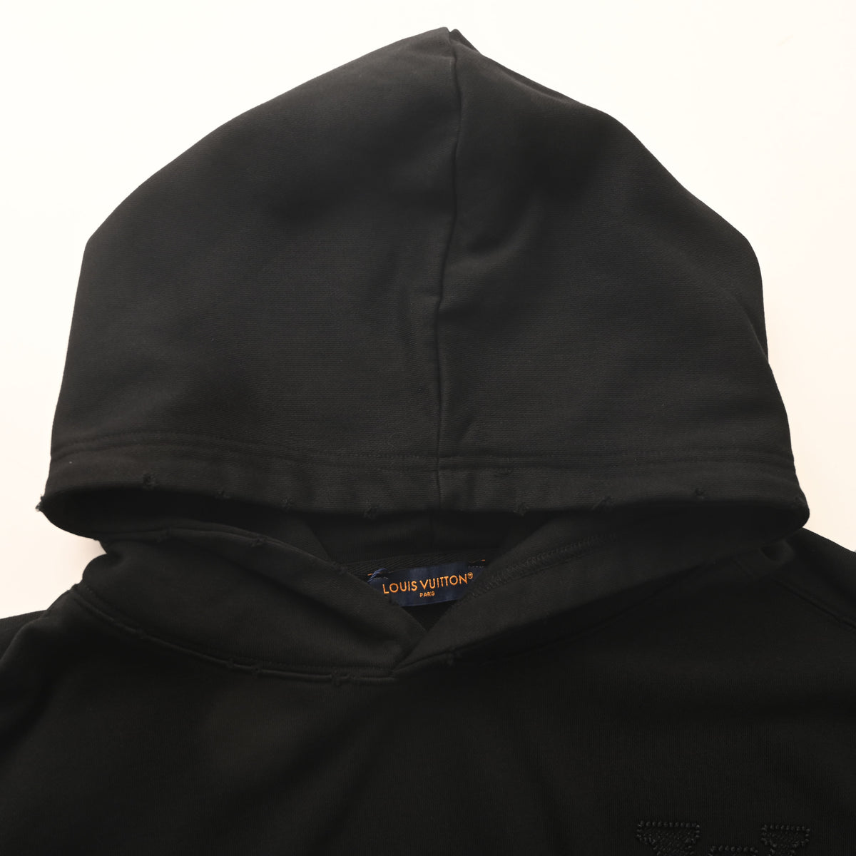 Louis Vuitton Distressed Hoodie with Tatami-Stitch Embroidered Letter Logo | Designer Grunge Streetwear