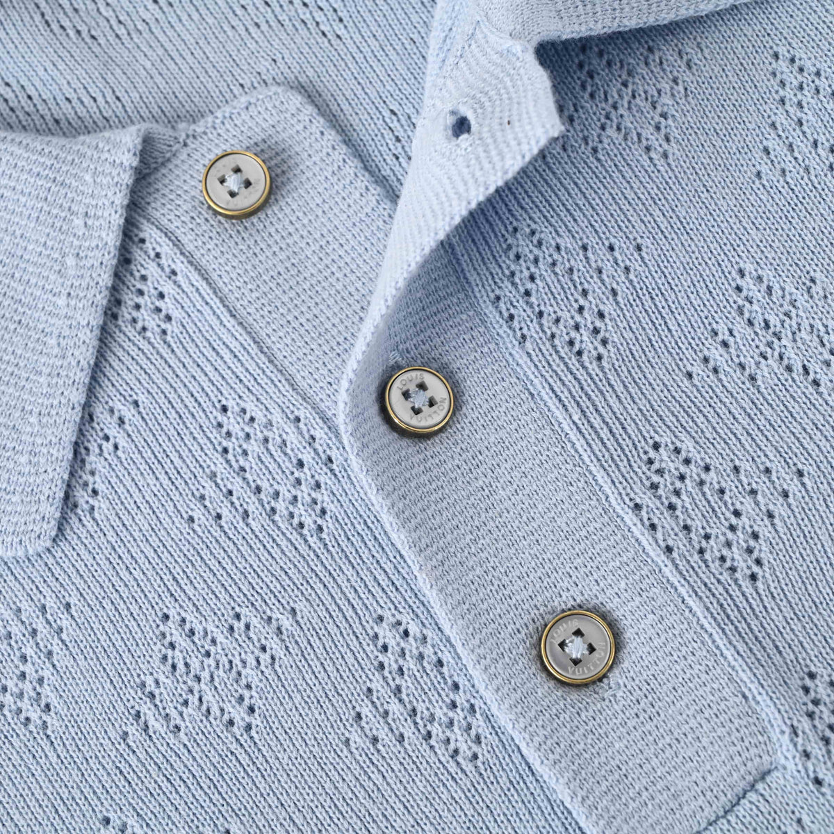 Louis Vuitton Light Blue Monogram Mesh Polo Shirt | Designer Resort Knit