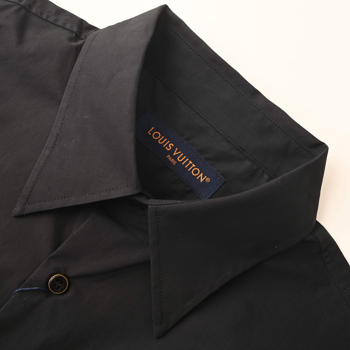 Louis Vuitton Black Beaded Logo Long Sleeve Shirt, Embellished Designer Button-Up for Evening Smart Casual Style