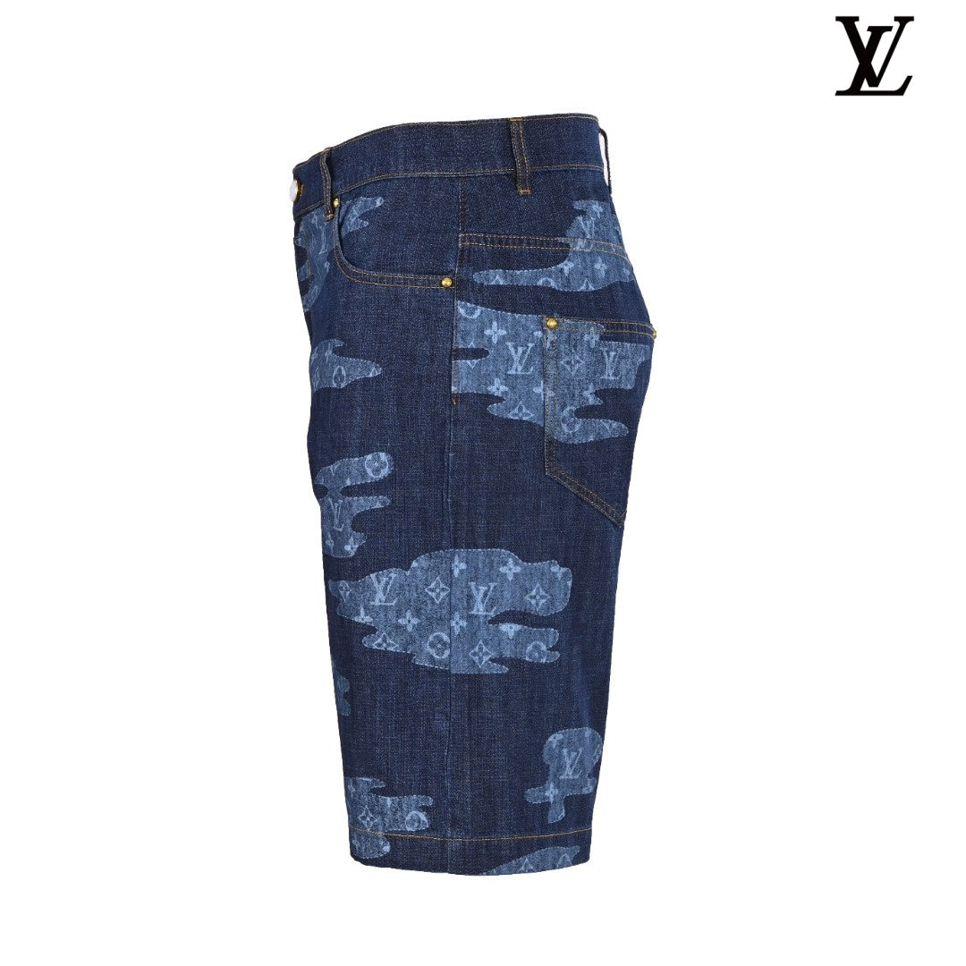 Louis Vuitton Blue Camo Monogram Print Denim Shorts