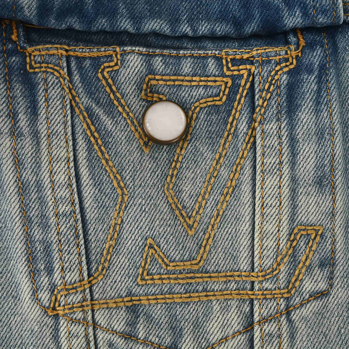 Louis Vuitton Truck Motif Denim Jacket - Faded Wash Embroidered Cotton Designer Streetwear Outerwear