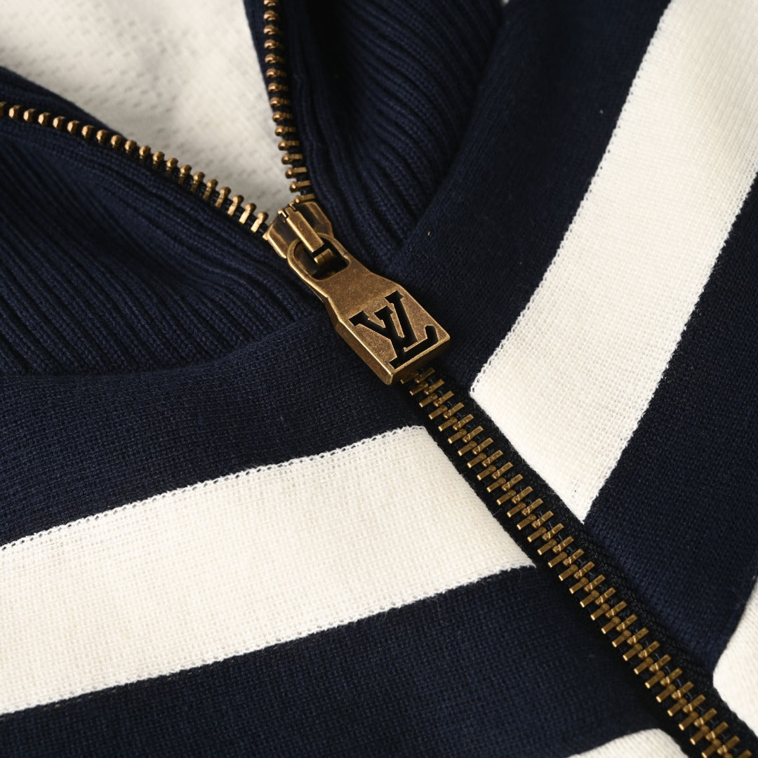 Louis Vuitton Colorblock Stand-Collar Knit Jacket | Luxury Nautical Style
