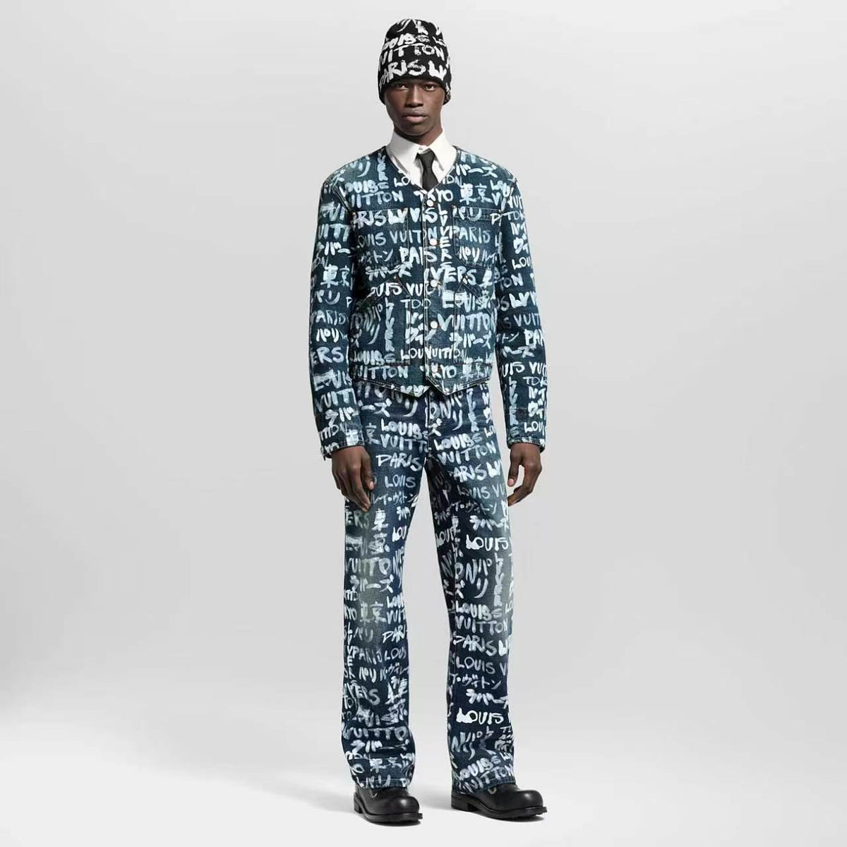 Louis Vuitton Multi-Language Graffiti Wide-Leg Jeans