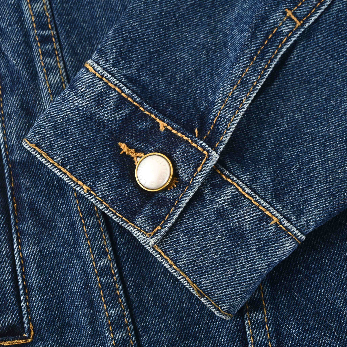 Louis Vuitton Washed Blue Rhinestone Denim Trucker Jacket, Unisex Cotton Button-Up with Faded Yoke, Chest Logo and Scattered Sparkle Detailing
