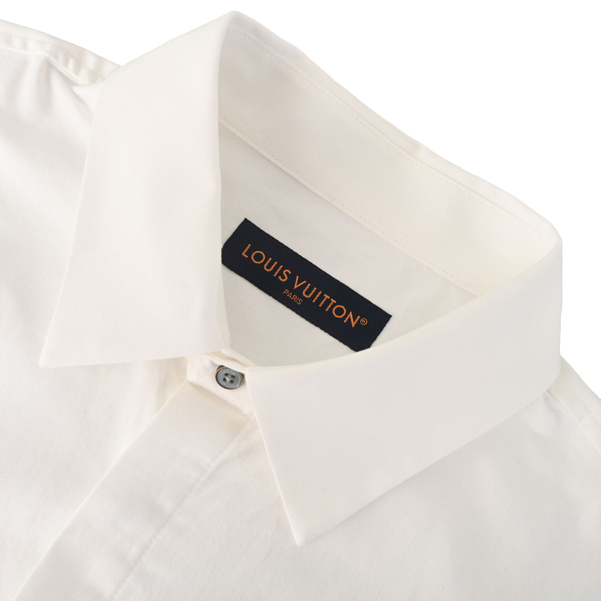 Louis Vuitton White Long Sleeve Shirt with Monogram Embossed Pocket, Minimalist Designer Smart Casual Button-Up