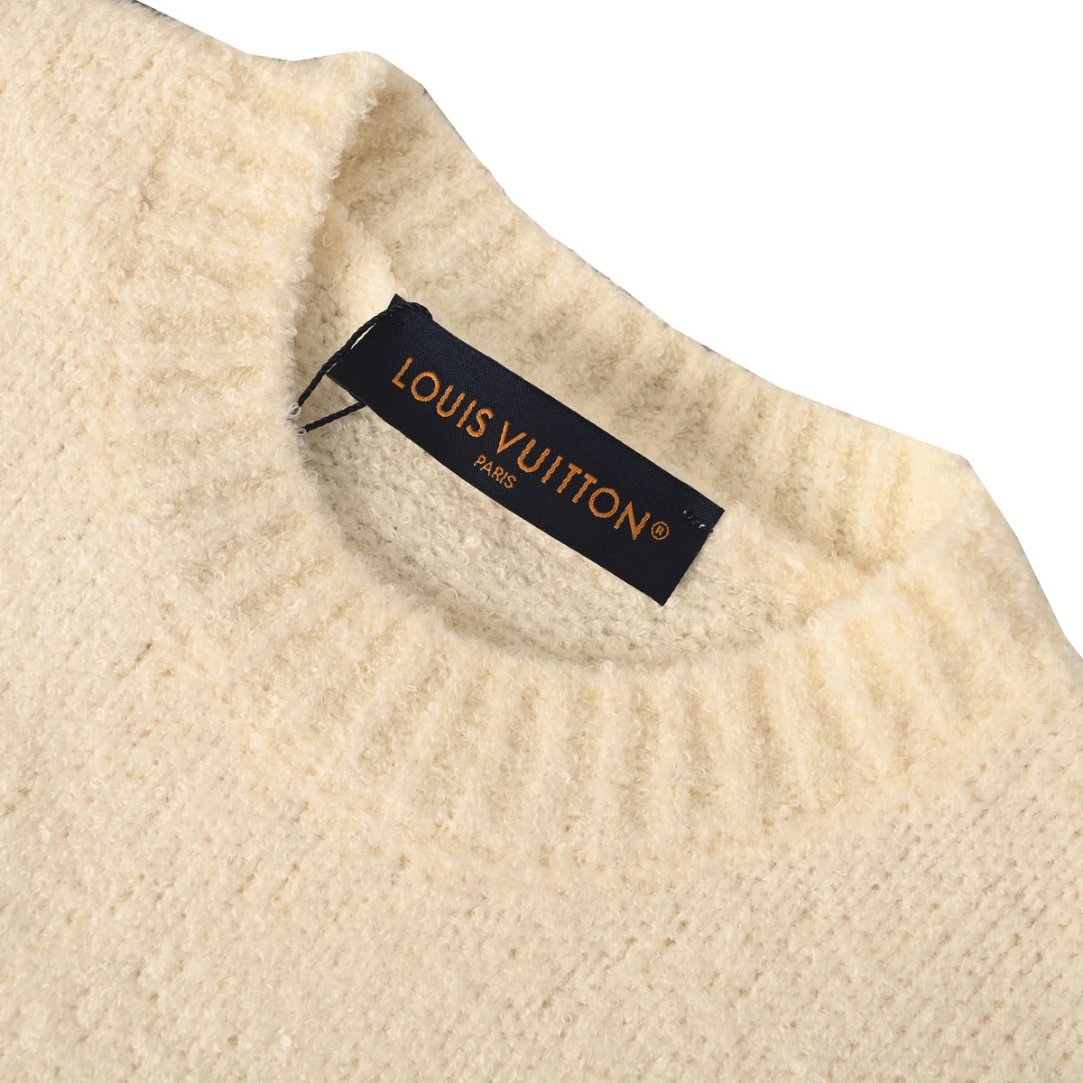 Louis Vuitton Wool Knit Crewneck Pullover with Raised Cursive Embroidery | Designer Sweater & Luxury Casual Style