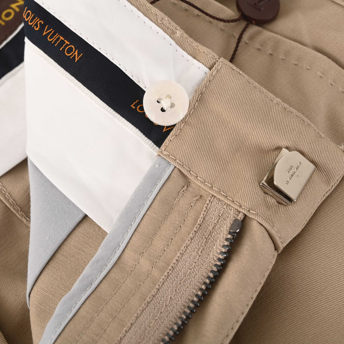 Louis Vuitton Leather-Detail Silk Cotton Crepe Pants | Designer Luxury