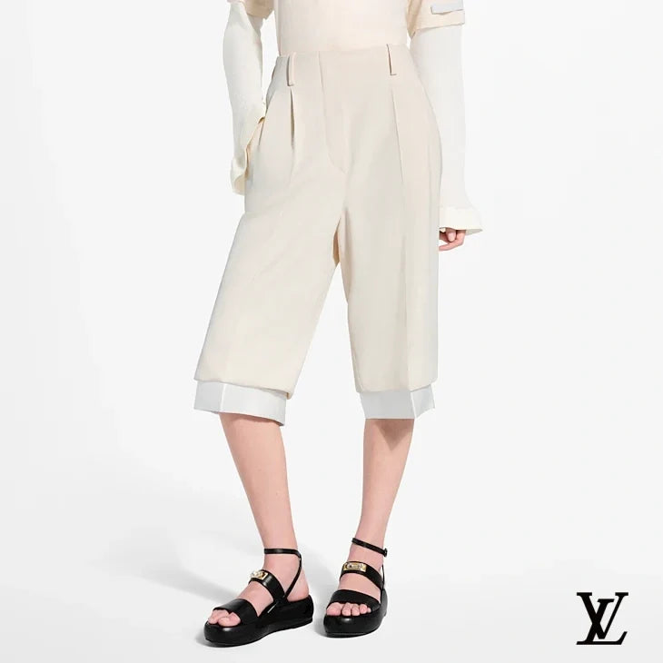 Louis Vuitton Dark Brown Linen Cuffed Shorts