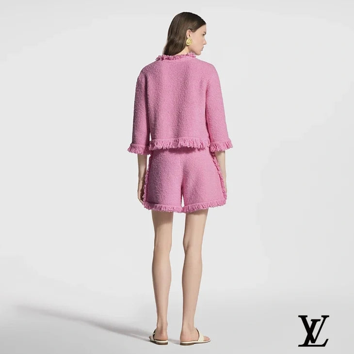 Louis Vuitton Pink Textured Fringe Drawstring Shorts