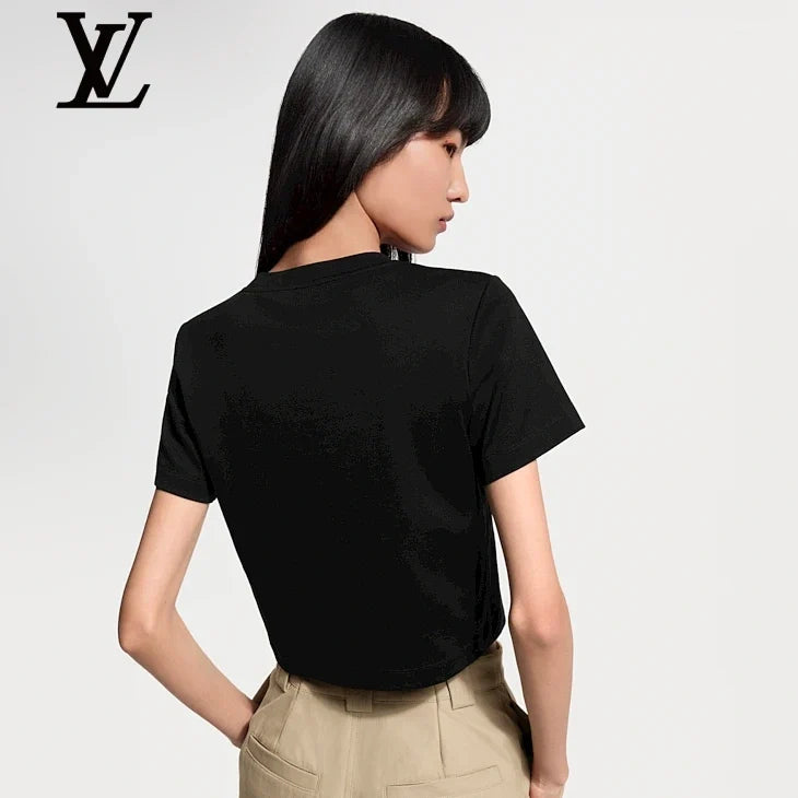 Louis Vuitton Black Pink Wax Seal Anchor Cropped T-Shirt