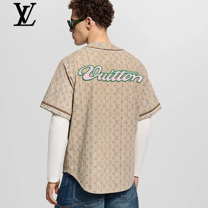 Louis Vuitton Beige Monogram Japanese Letter Baseball Shirt