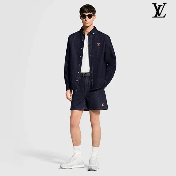 Louis Vuitton Dark Navy Small LV Embroidery Denim Shorts