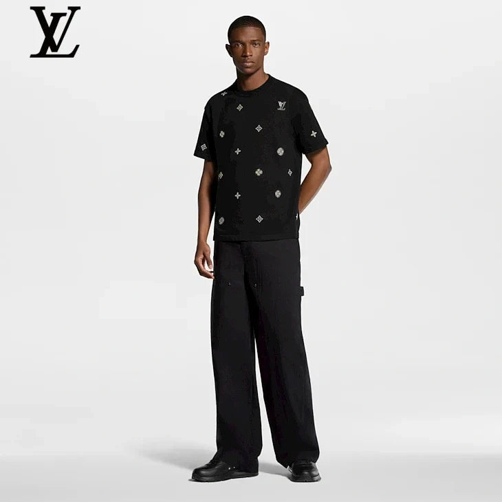 Louis Vuitton Black Jewel Embroidery Short Sleeve T-Shirt