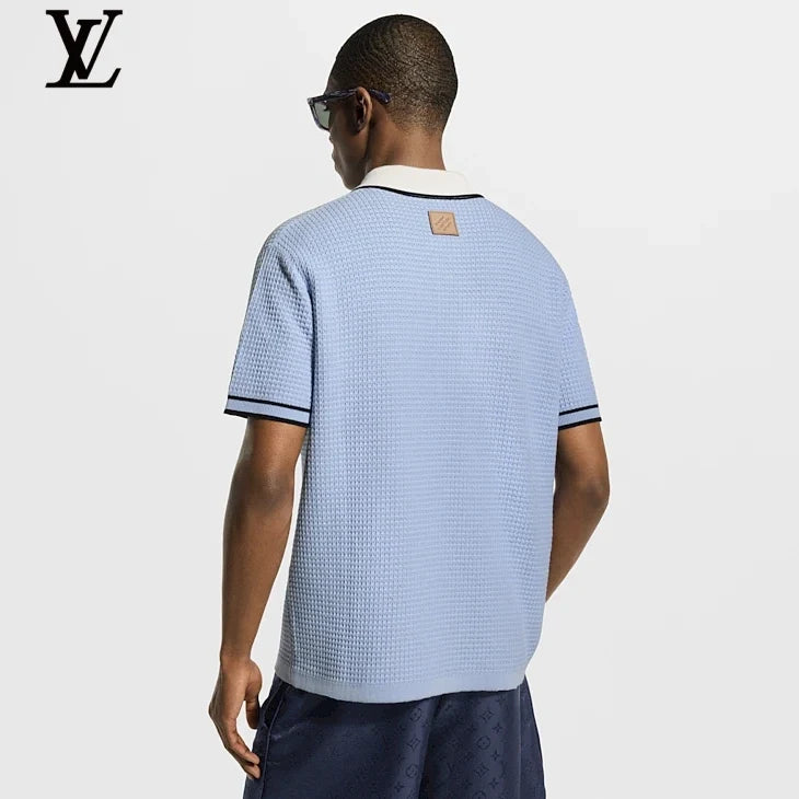 Louis Vuitton Light Blue Waffle Knit Short Sleeve Shirt