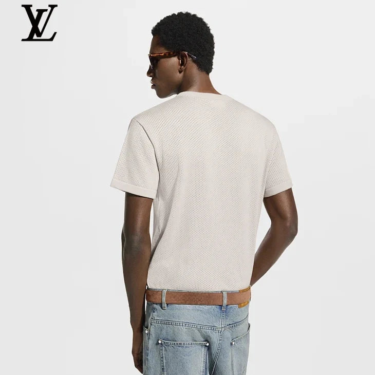 Louis Vuitton Light Beige Mesh Spliced Logo Knit Short Sleeve T-Shirt