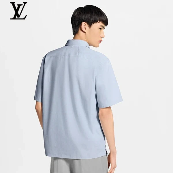 Louis Vuitton Light Blue Cotton Short Sleeve Shirt Leather Tag Pocket