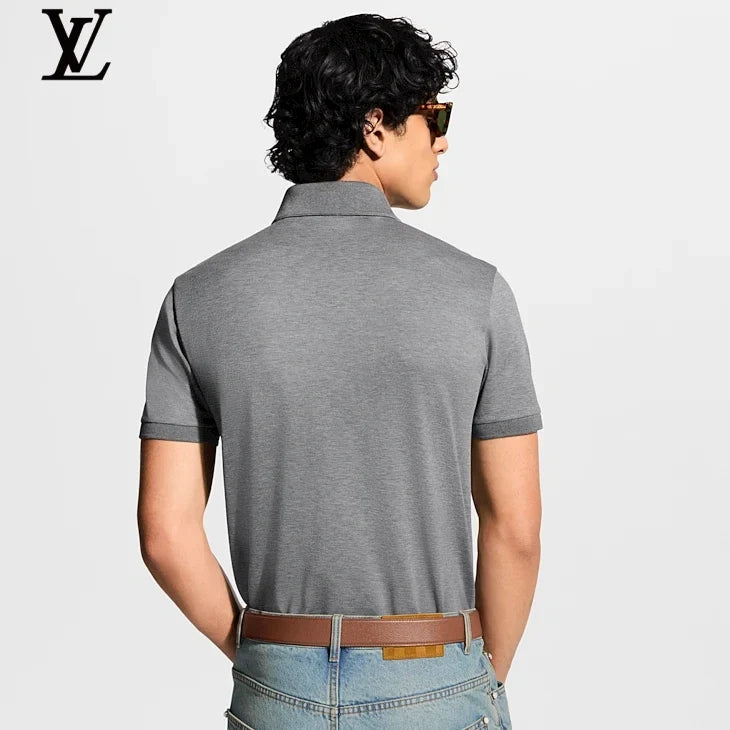 Louis Vuitton Heather Grey Embroidered Logo Short Sleeve Polo Shirt