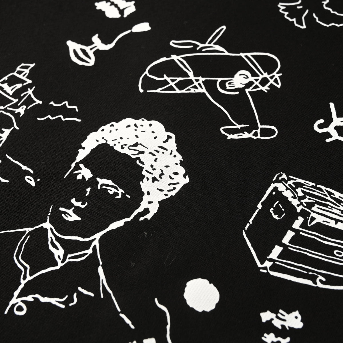 Louis Vuitton Black Hot Air Balloon Graphic Sweatshirt, Oversized Unisex Cotton Crewneck with Raised Puff Print and Travel Sketch Motifs