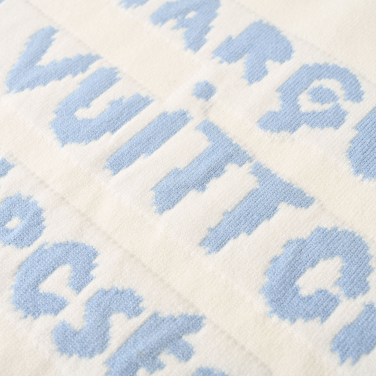 Louis Vuitton Light Blue Monogram Jacquard Knit Sweater - Lettering Pattern Designer Knitwear for Casual Layering