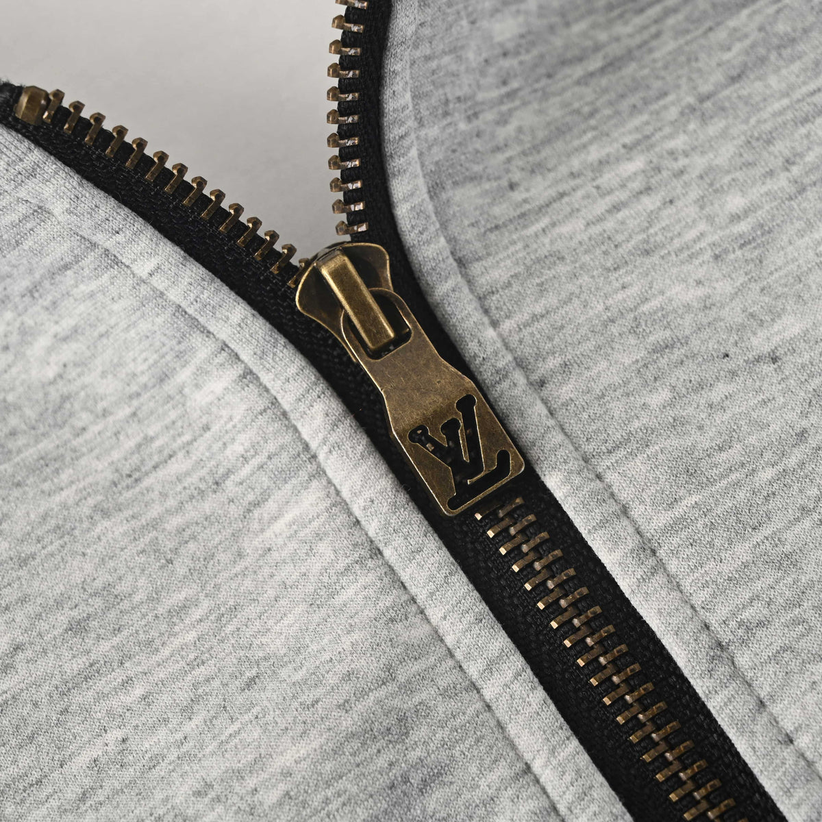 Louis Vuitton Heather Grey Zip-Up Hoodie with Cream Monogram Terry Embroidery, Heavyweight Relaxed-Fit Hooded Jacket for Designer Casual Style