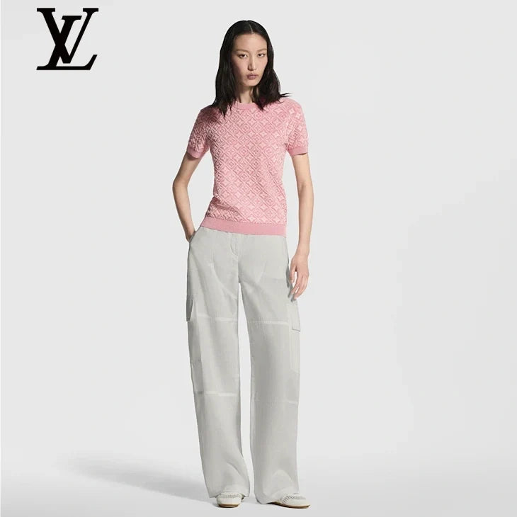 Louis Vuitton Pink Monogram Jacquard Short-Sleeve Knit Top