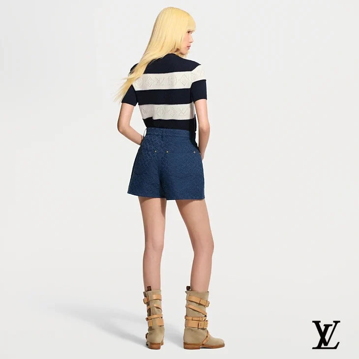 Louis Vuitton Blue Embossed Monogram Denim Shorts