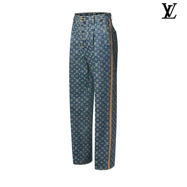 Louis Vuitton Light Blue Monogram Allover Print Denim Pants