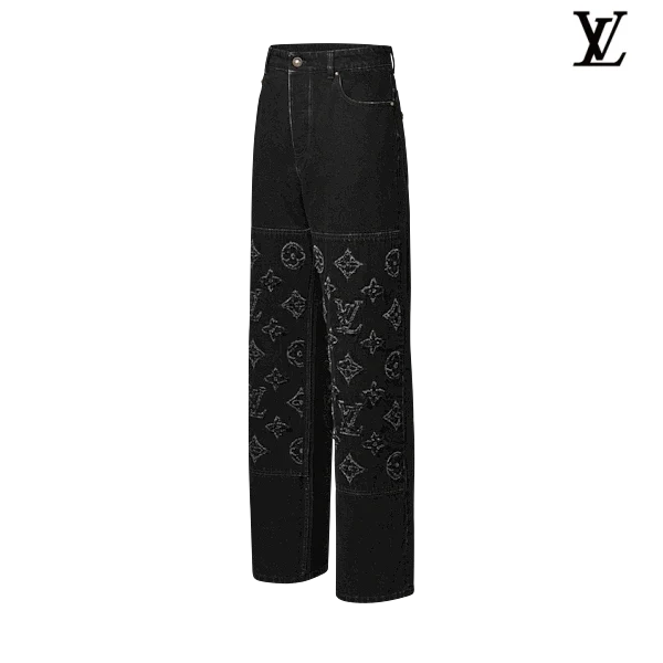 Louis Vuitton Black Solid Wide-Leg Denim Pants