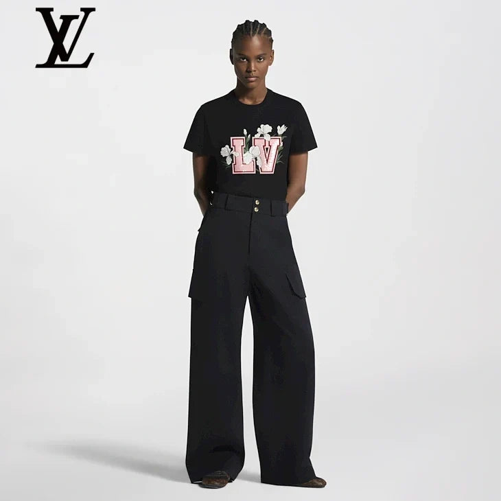 Louis Vuitton Black Floral LV Print Short-Sleeve T-Shirt