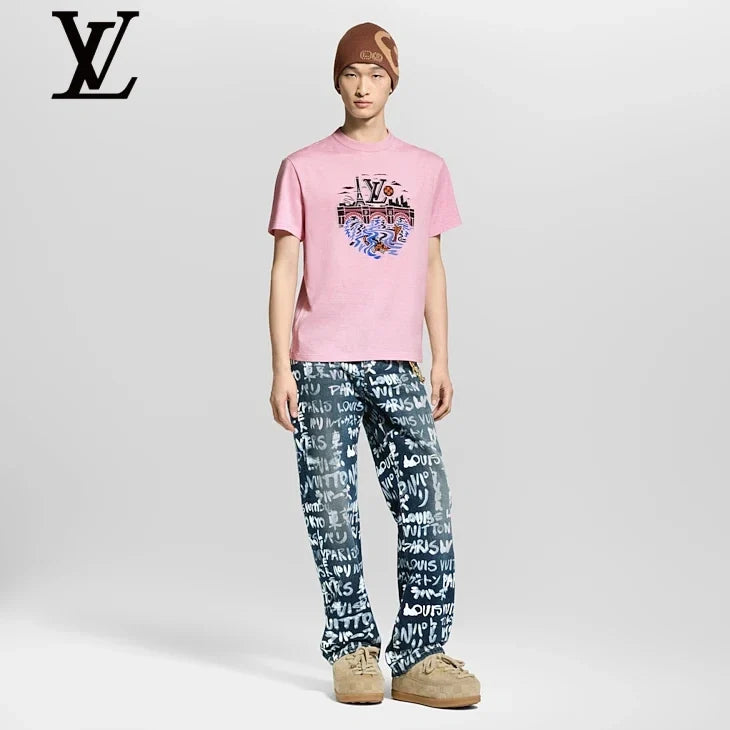 Louis Vuitton Pink Paris Bridge Print T-Shirt