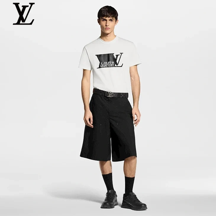 Louis Vuitton White Carbon Fiber Logo Short Sleeve T-Shirt