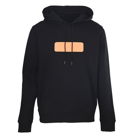 Louis Vuitton Black Leather-Patch Pullover Hoodie, Unisex Relaxed-Fit Cotton French Terry Sweatshirt with Tan Chest Detail and Drawstring Hood
