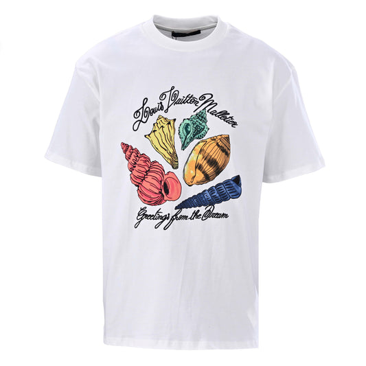 Louis Vuitton Seashell Letter Print Crew-Neck Short-Sleeve T-Shirt | Luxury Casual