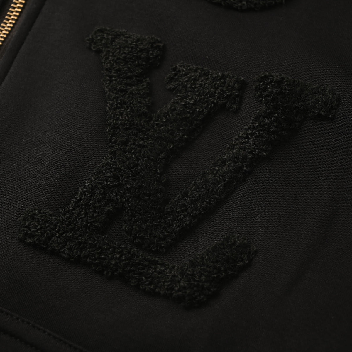 Louis Vuitton Black Tonal Monogram Embroidered Zip-Up Hoodie, Heavyweight Relaxed-Fit Hooded Jacket with Raised Terry Logo Streetwear Detailing