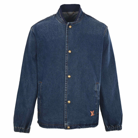 Louis Vuitton Denim Coach Jacket with Baseball Collar | Designer Jean Outerwear for Casual Streetwear