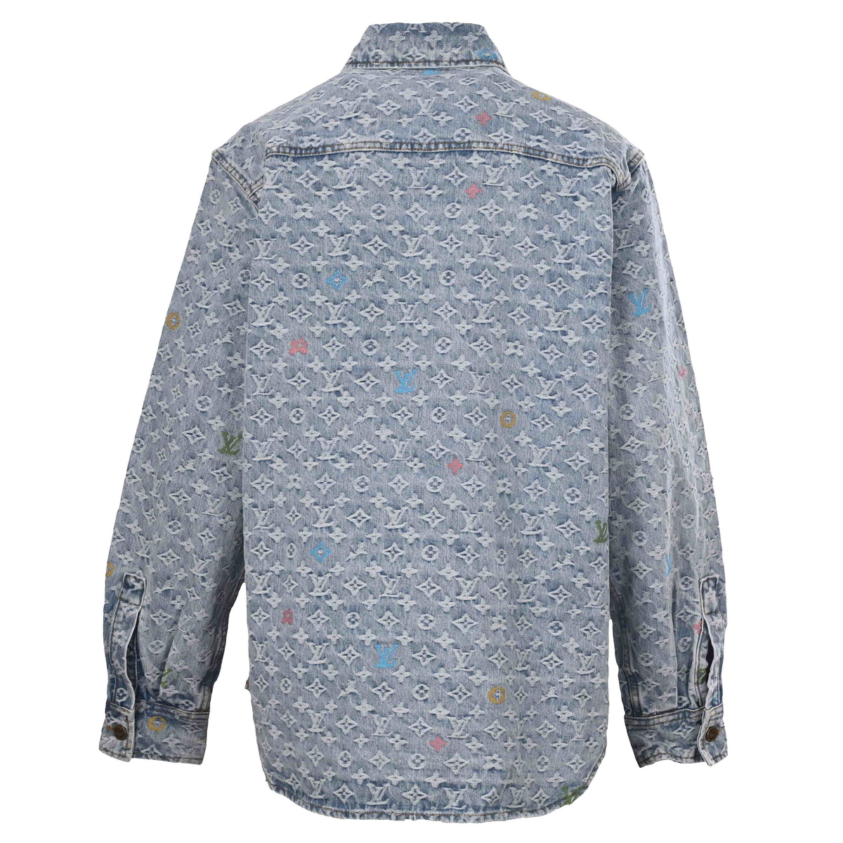 Louis Vuitton Monogram Jacquard Denim Shirt Jacket - Vintage Washed Light Blue Cotton Designer Shacket