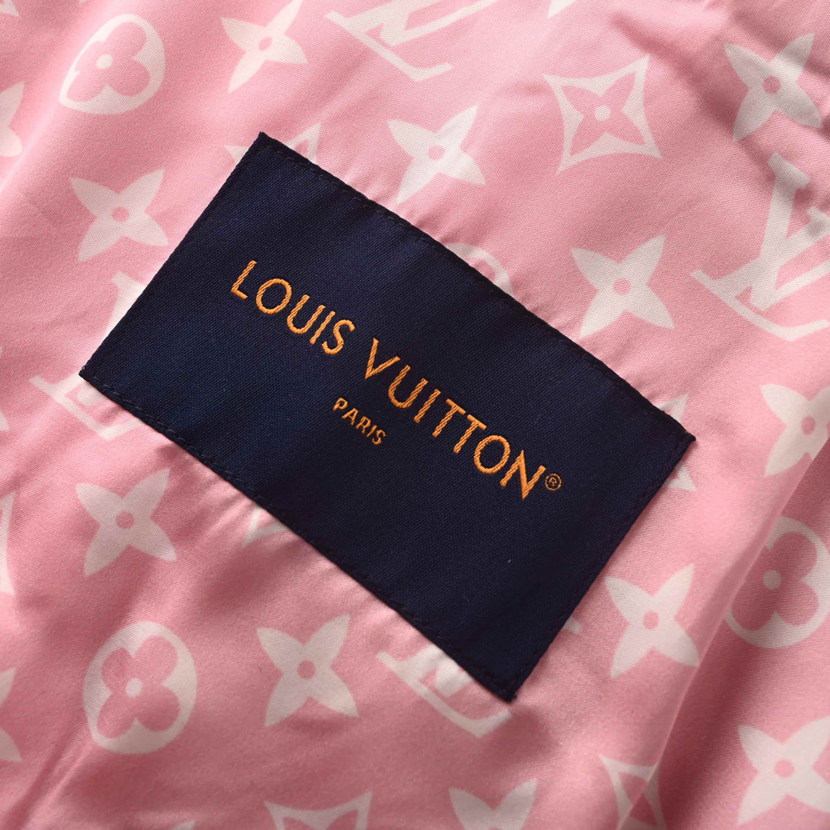 Louis Vuitton Monogram-Lined Varsity Jacket with Statement Back Lettering | Designer Baseball Streetwear Style