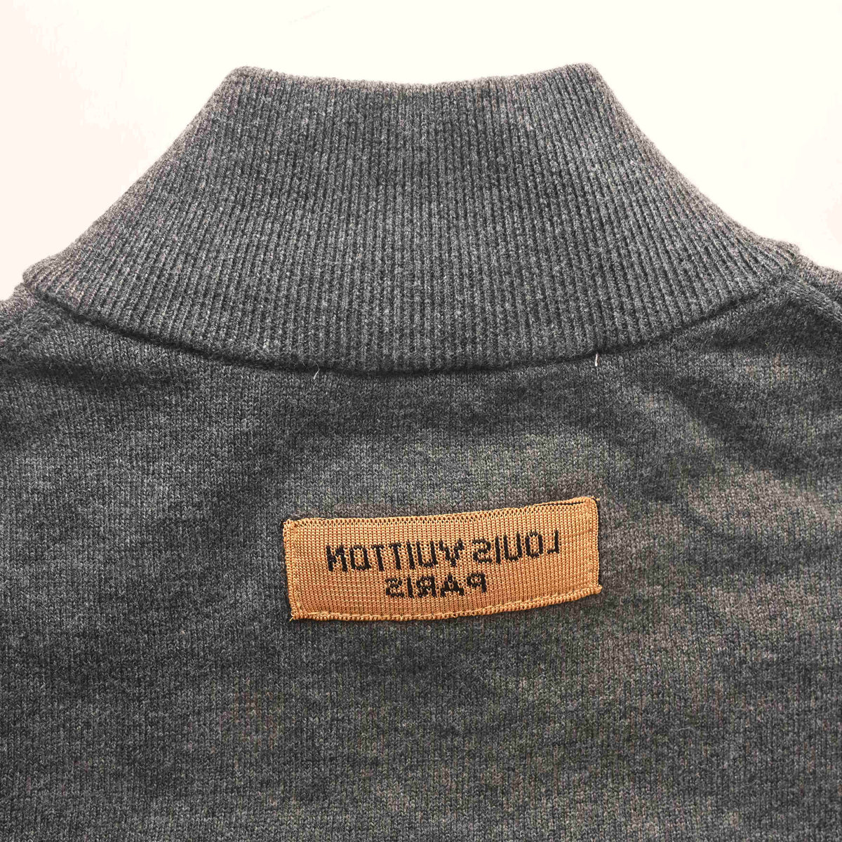 Louis Vuitton Heather Grey Cashmere-Blend Full-Zip Sweater with Tonal Embossed Logo, Stand-Collar Designer Knit Cardigan