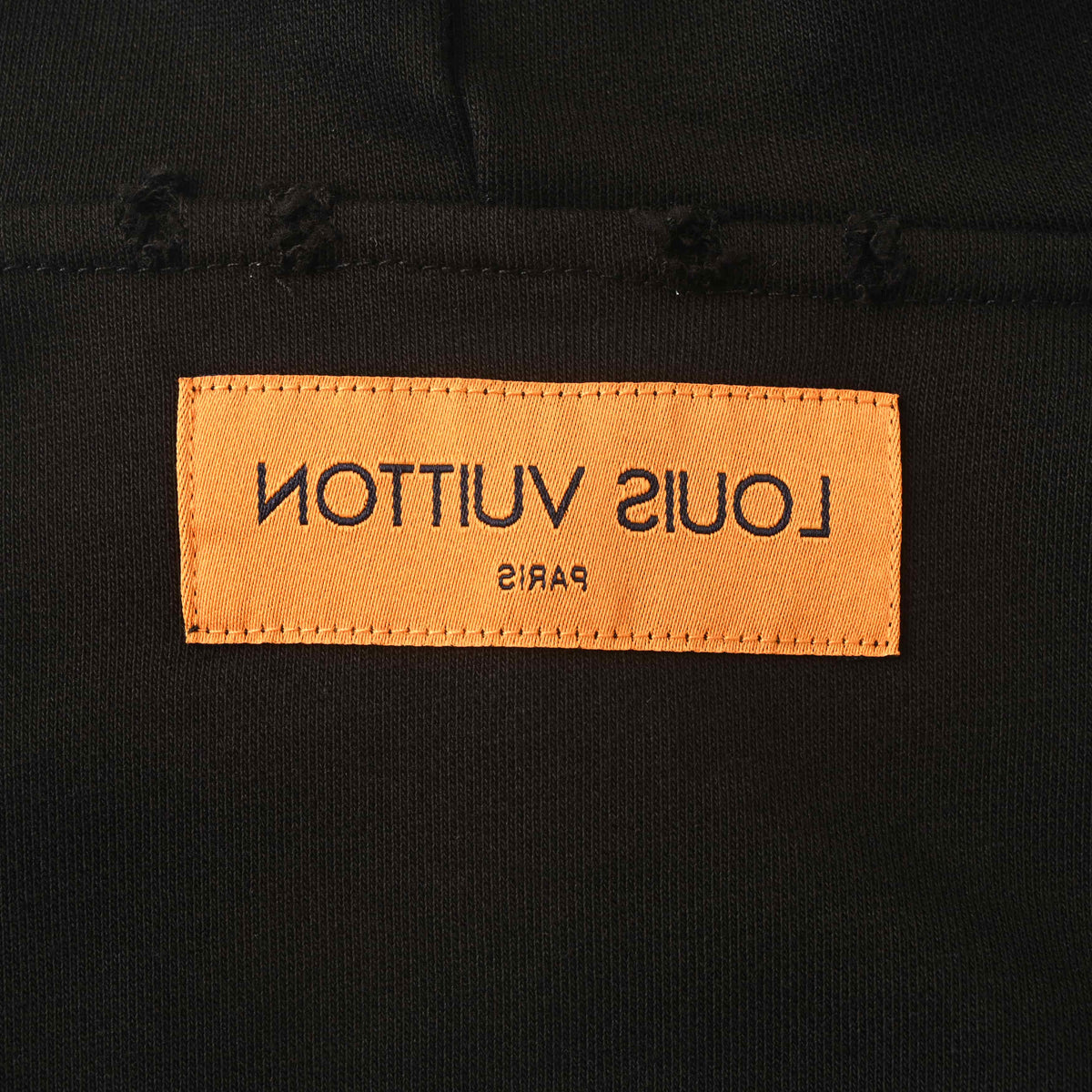 Louis Vuitton Distressed Hoodie with Tatami-Stitch Embroidered Letter Logo | Designer Grunge Streetwear