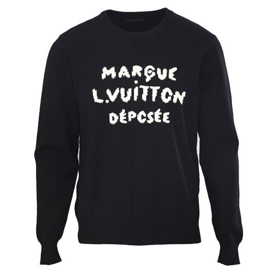 Louis Vuitton Light Blue Monogram Lettering Jacquard Sweater - Designer Patterned Knitwear for Smart Casual Styling