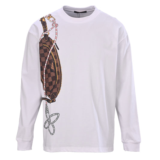 Louis Vuitton Chest Bag Graphic Long Sleeve T-Shirt – Heavyweight Relaxed Fit Designer Streetwear