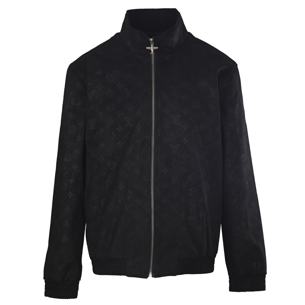 Louis Vuitton Airplane Embossed Suede Leather Jacket | Stand Collar Designer Outerwear with Aviation-Inspired Streetwear Style
