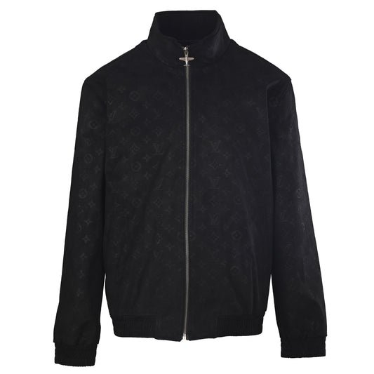 Louis Vuitton Airplane Embossed Suede Leather Jacket | Stand Collar Designer Outerwear with Aviation-Inspired Streetwear Style