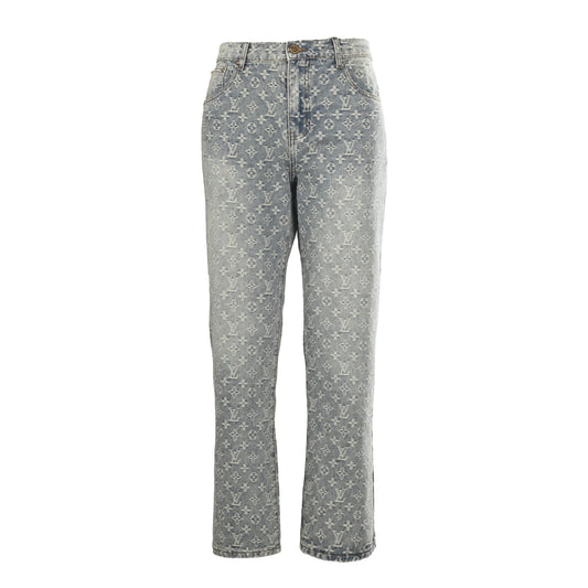 Louis Vuitton All-Over Jacquard Straight-Leg Washed Denim Jeans | Luxury Designer Streetwear Pants
