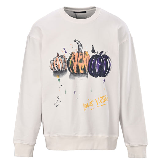 Louis Vuitton Pumpkin Artwork Crewneck Sweatshirt | Graffiti-Inspired Graphic Top for Casual Streetwear