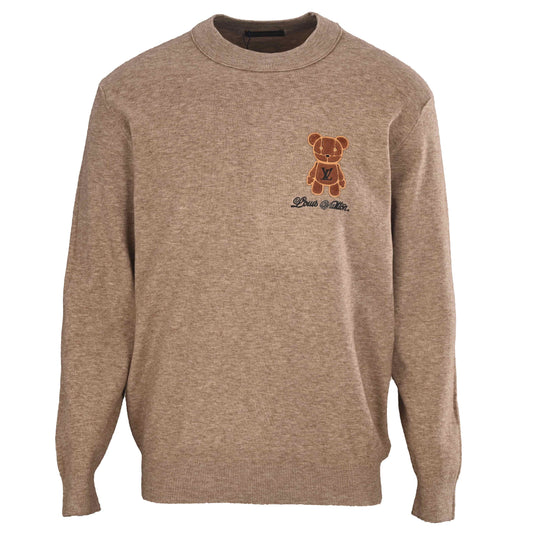 Louis Vuitton Teddy Bear Appliqué Crewneck Sweater | Terry Patch Designer Knitwear for Playful Casual Style