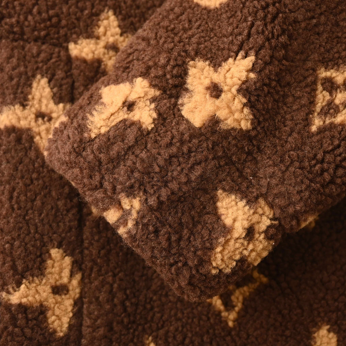 Louis Vuitton Dark Brown Monogram Teddy Fleece Jacket - Stand-Collar Zip-Up Designer Casual Outerwear