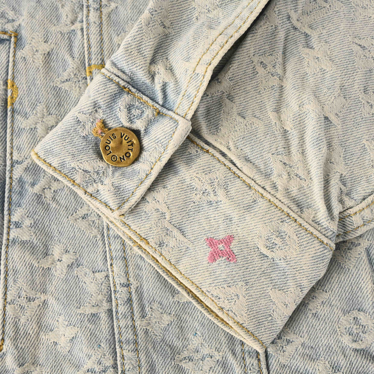 Louis Vuitton Candy-Color Monogram Embroidered Denim Jacket - Vintage Light Blue Cotton Jacquard Streetwear